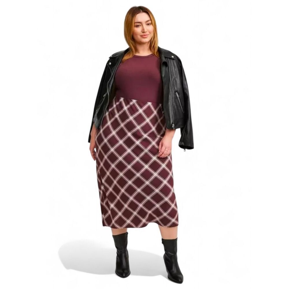 Torrid NWT Tea-Length Stretch Challis Plaid Pencil Skirt, Size 2 (2X)